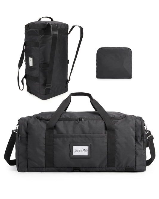 BAGSAMRT 60L Foldable Duffle Bag for Travel, Large Travel Duffel Bag for Men, 4 in 1 Travel Backpack, Carry on Weekender Bag, Black