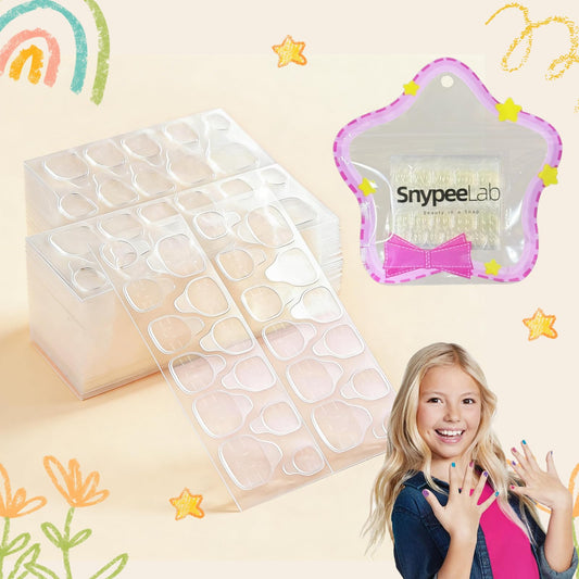 SnypeeLab XS 480PCS 12 Sizes Kids Nail Adhesive Tabs - 0.3mm Ultra Thin Gentle Formula Press On Nail Stickers for Children, Strong Hold for School & Sports