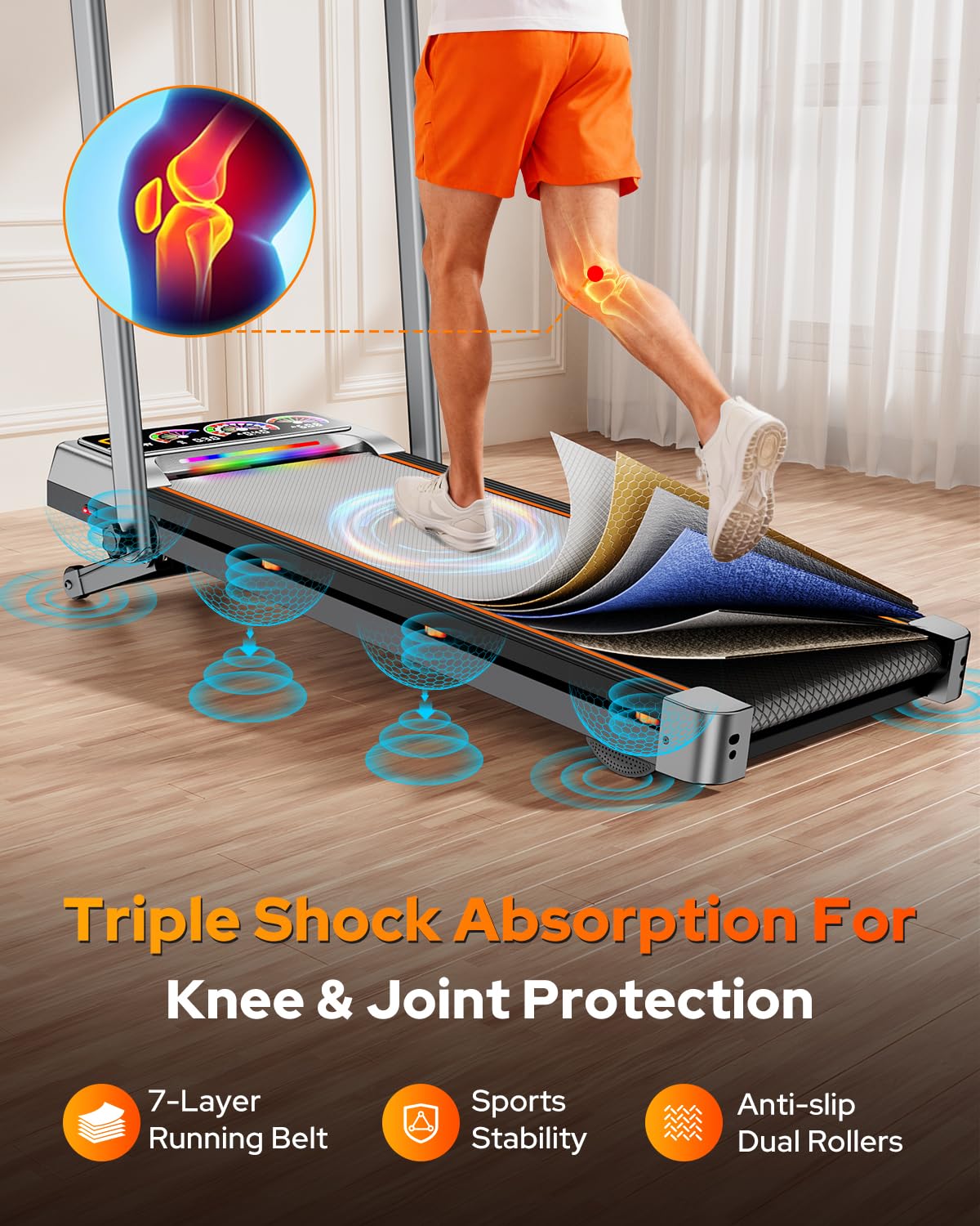 Walking Pad with 15% 12-Level Auto Incline & Handle Bar, Trisomy 3.5HP Foldable Under Desk Treadmill, 450 LBS Capacity Treadmills for Home Hiking with UI Screen, Bluetooth Speaker, Remote, RGB Light