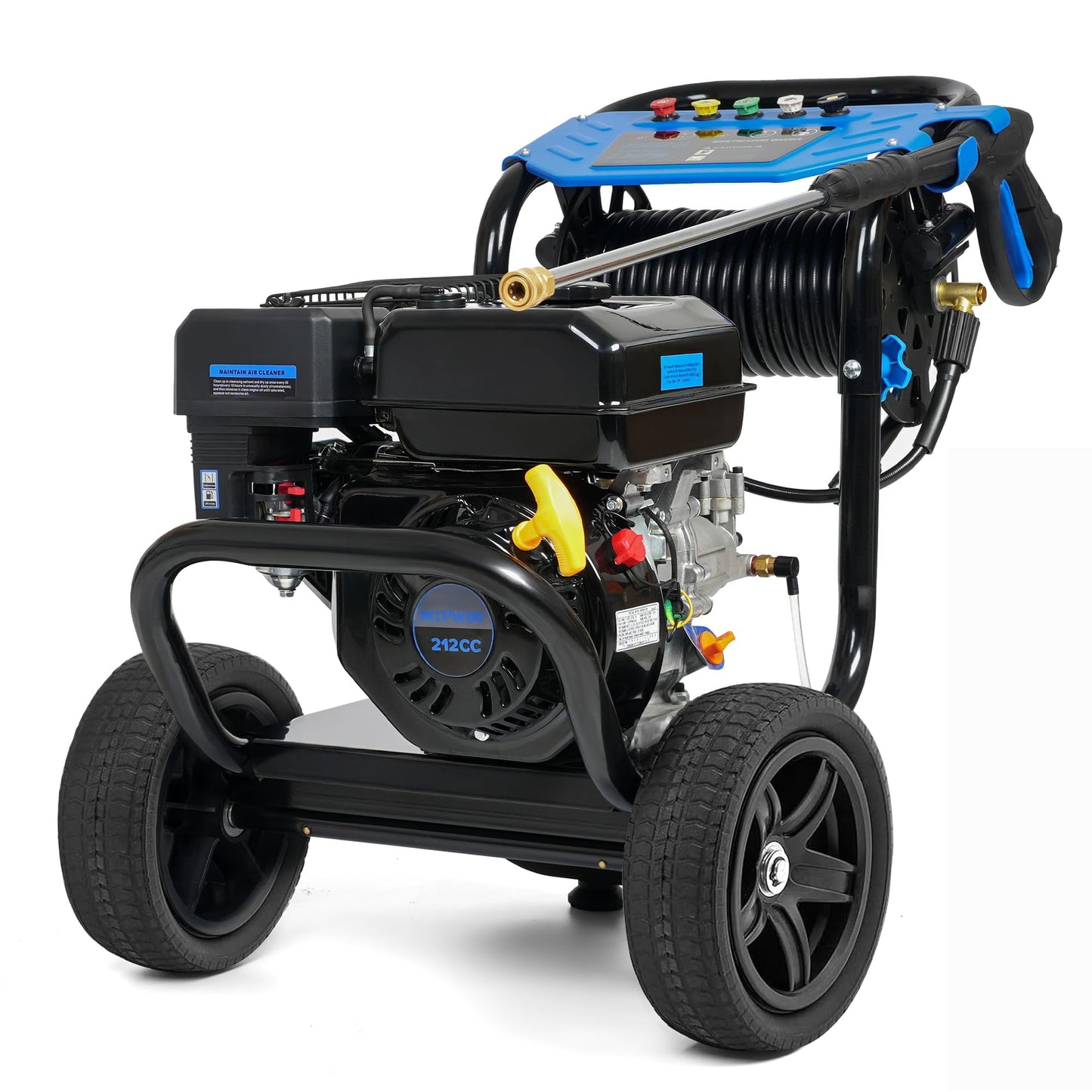 AACULPET 3600PSI Gas Pressure Washer, 2.3 GPM 212CC High Pressure Washers, 30FT Hose with Reel, Built-in Soap Tank, 5 Quick-Connect Nozzles, Axial Pump, Heavy Duty Gas Power Washer for Cars Driveways