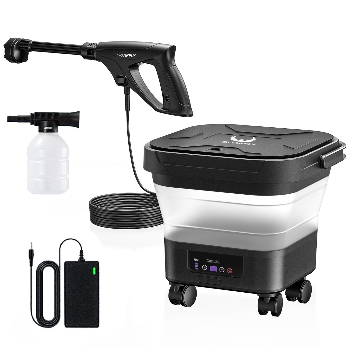 Portable Pressure Washer Cordless with 3.4Gal Tank, 6-in-1 Nozzle, Max 522PSI, 4000mAh Lithium Battery, 60 Mins Battery Life