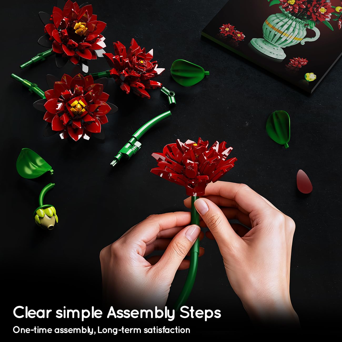 PLAXSOON Flowers Building Set, Dahlia Flower Bouquet Gift for Mothers Day Botanical Collection Building Block for Women Her Adult, 1482 PCS Gothic Plant Bonsai Kit Decor for Mom Wife Couple Girls 12+