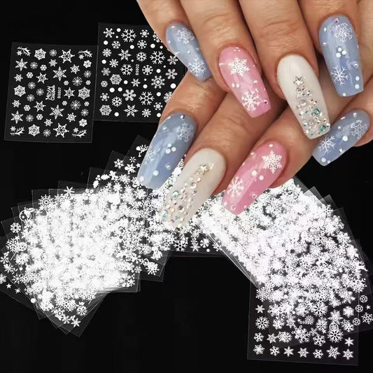 30 Sheets Christmas Nail Stickers Snowflake Nail Art Stickers White Nail Decals Winter Self Adhesive Nail Art Supplies for Women Girls DIY Manicure Nail Art Decorations