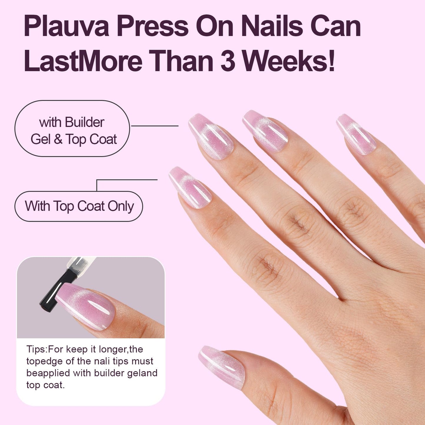 Plauva Cat Eye Press on Nails, 300Pcs Short Coffin Cat Eye Nail Tips, Glossy Glitter Soft Gel Fake Nails for Women and Girls Stick On Nails in 15 Sizes