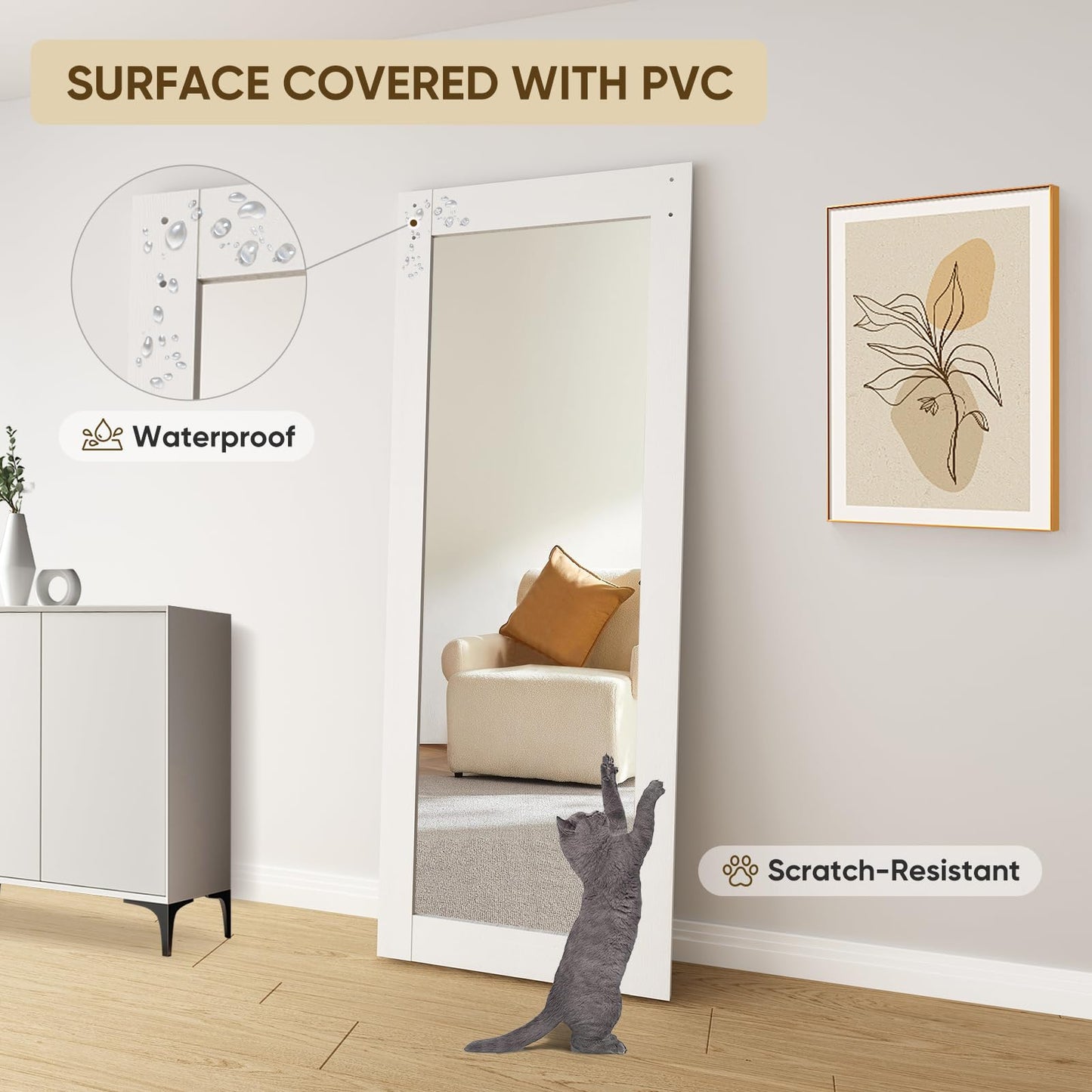 BARNSMITH 36in x 84in Mirror Barn Door with 6.6FT Sliding Door Hardware Kit Included, 1 Lites Full Length Mirror Door, Solid Wood Water-Proof PVC Surface,No Assembly Required,White