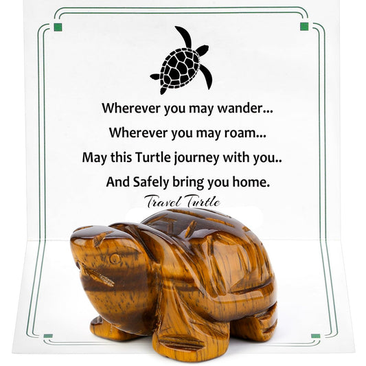 DUQGUHO 2" Travel Turtle Gift Decor Crystals Figurines Tiger Eye Crystal Best Turtles Travels Gifts for Women Traveling Travelers Cute Decorations