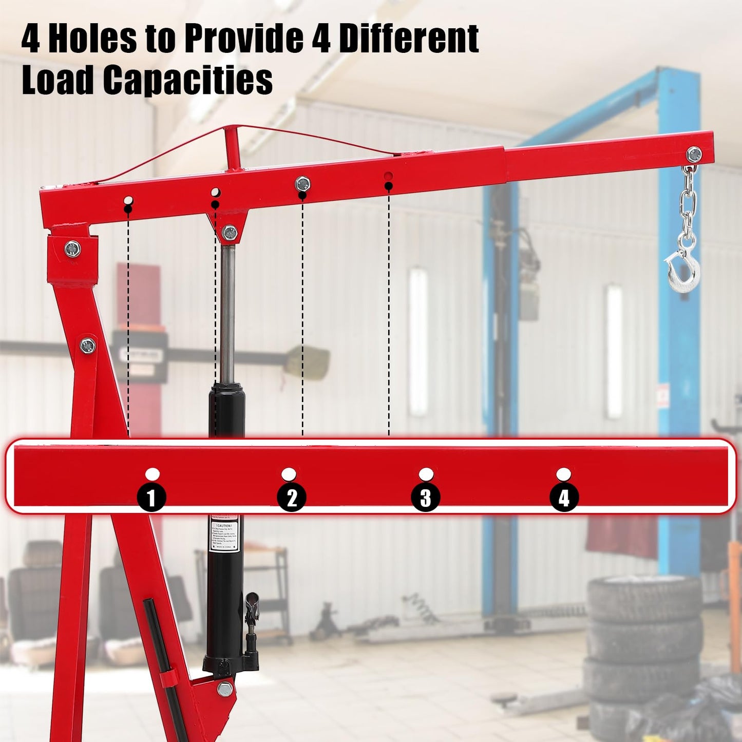 Towallmark Engine Hoist 2 Ton, Folding Cherry Picker Engine Hoist with Lever and 6 Casters, Heavy Duty Hydraulic Shop Crane, Engine Crane Lifter for Garage Workshop