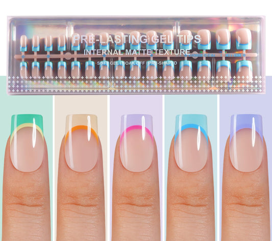 Plauva 150Pcs French Tip Press On Nails, Short Square Press On Nails, Soft Gel Stick On Nails Reusable Fake Nails for Women 15 Sizes