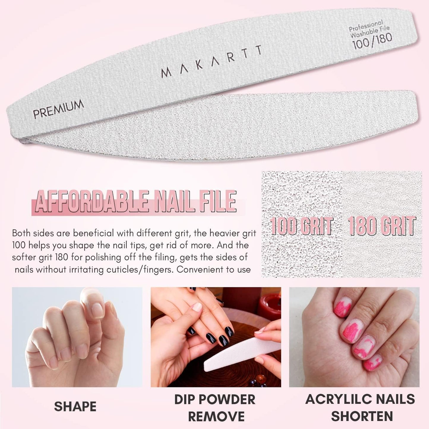 Makartt Nail File, 100/180 Grit Nail Files for Natural Nails Bundle with Manicure Kit: Professional Nail Care Kit Nail Clippers Set - 11 pcs Stainless Steel Tavel Nail Tool Kit