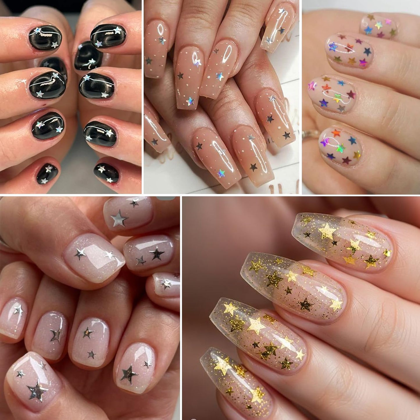 12-Grid Mini Star Holographic Nail Glitter,Mixed Five-Pointed Stars Shaped Nail Sequins Golden Silvery Sparkling Star Nail Design Pentagram Flake Shiny DIY Manicure Accessories for Women