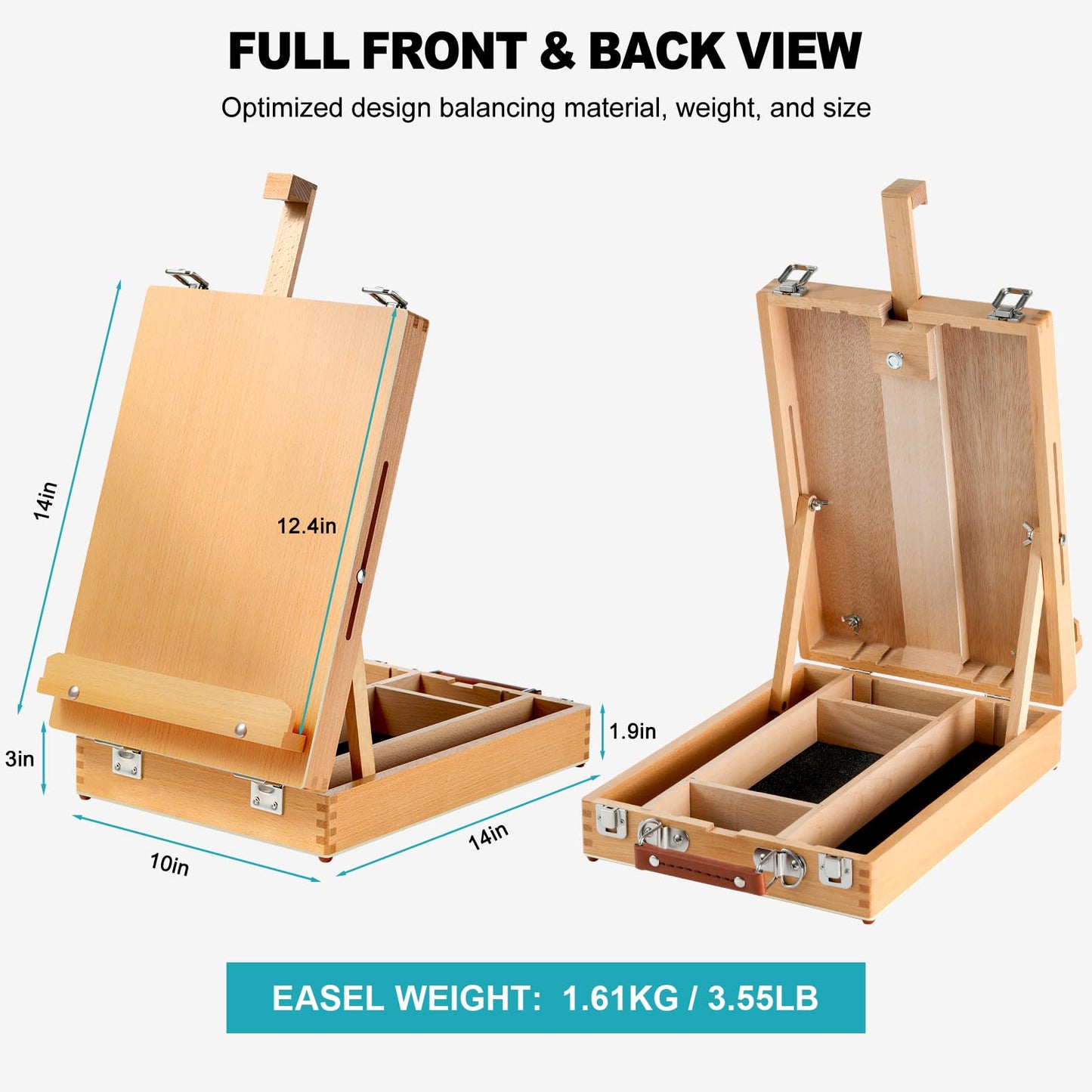 Beechwood Tabletop Easel for Painting, Portable Adjustable Sketchbox Art Easel Stand with Detachable Shoulder Strap for Beginners and Art Lovers