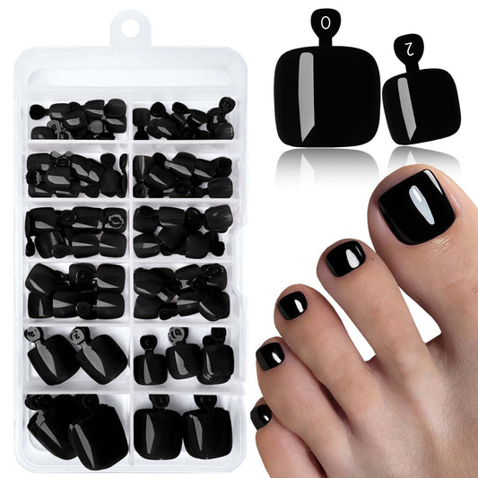 LoveOurHome 120pc Black Press on Toenails Women Fake Toe Nails with Glue Tabs, Black Fake Toenails Press on Toe Nails Glue on Toenail Acrylic Toes Nail Tips Artificial False Toenail for Women Girls