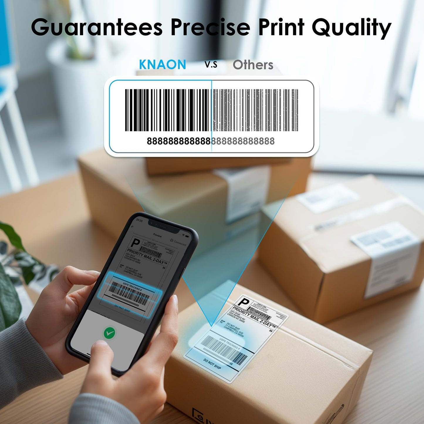 KNAON Shipping Thermal Label Printer, 4x6 Portable Label Printer, Bluetooth Label Maker for Small Business, Support iPhone,Android,Windows,Mac,Chromebook,Works with USPS, Etsy,Shopify&More, White