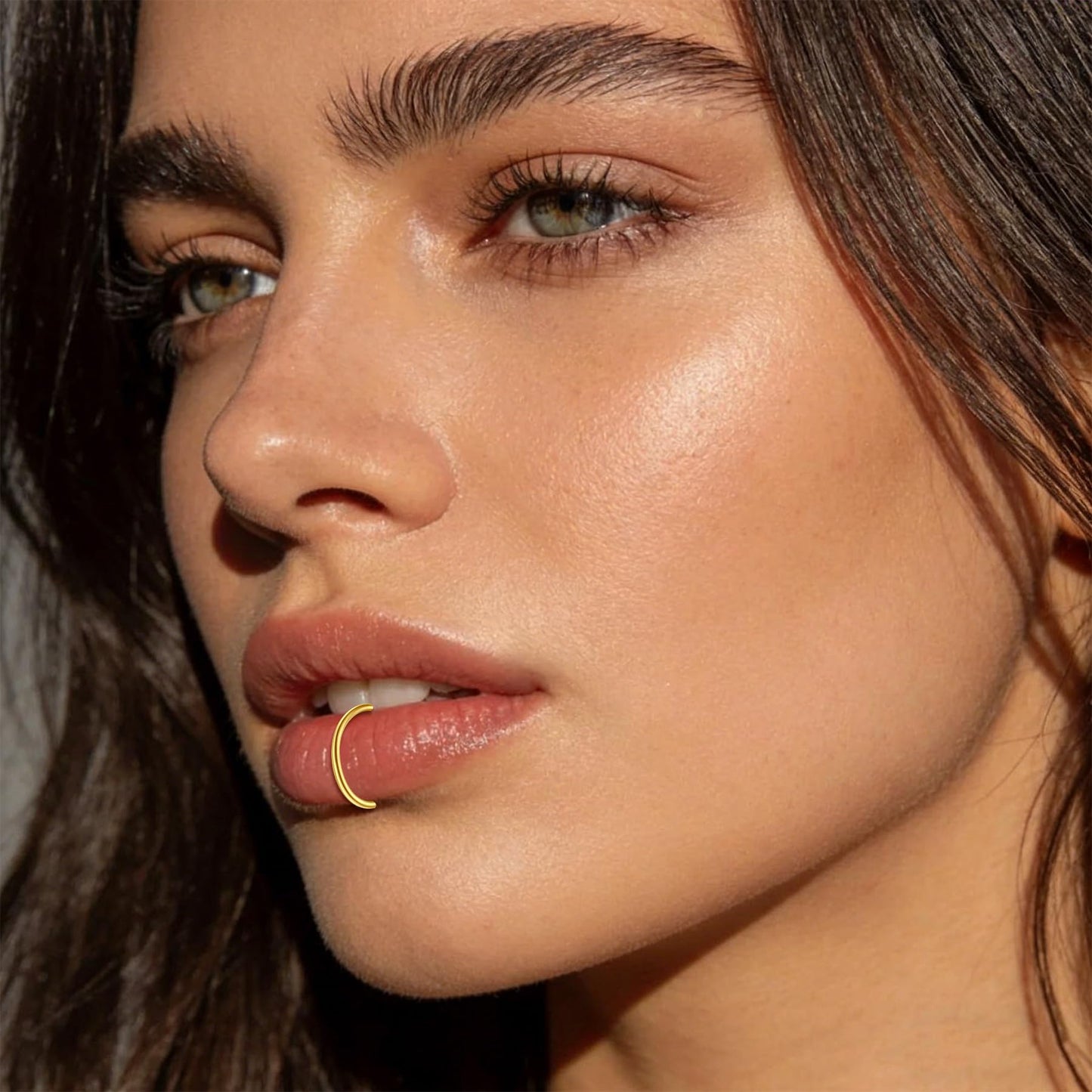 JFORYOU Fake Nose Ring Fake Septum Gold Clip on Nose Ring Hoop Faux Nose Piercing Spring No Pierced Non Piercing Faux Body Piercing Jewelry for Women Men