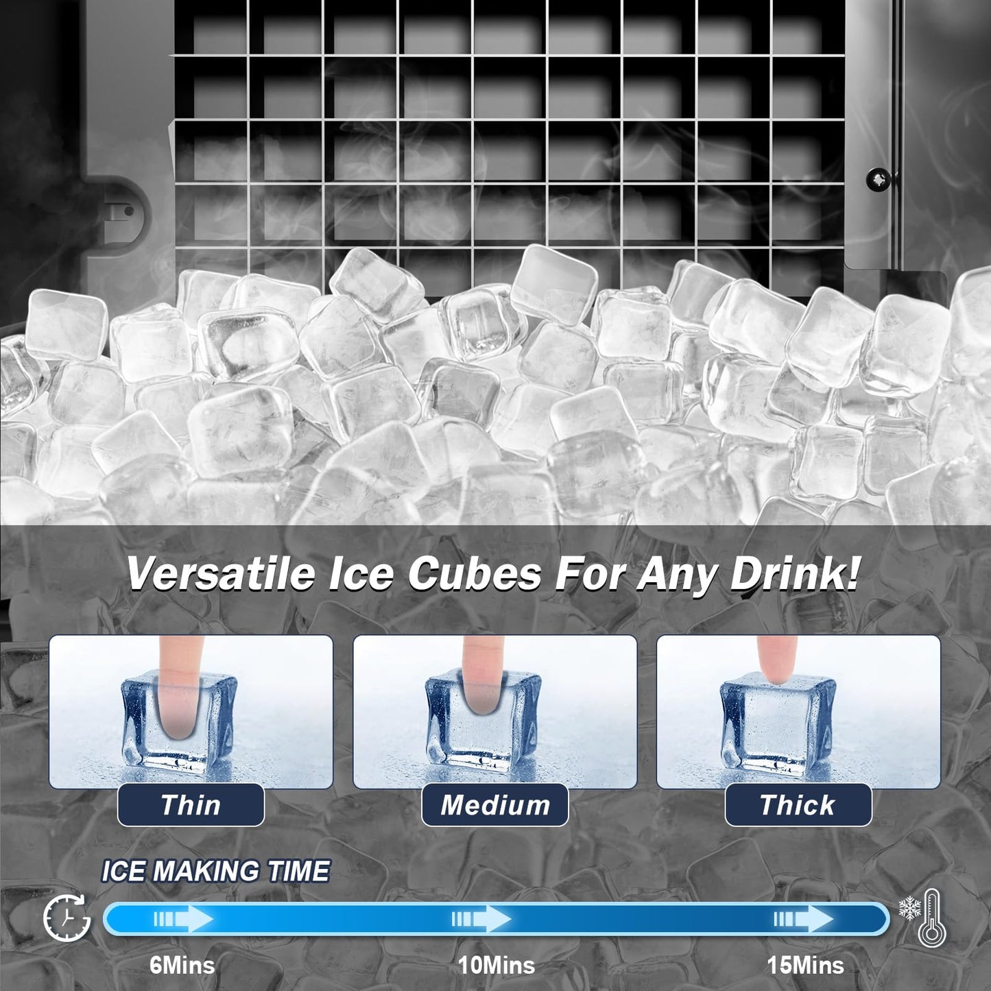 15" Wide Commercial Under Counter Ice Maker – 120 lbs/Day, 25 lb Storage Bin, Auto-Cleaning & 24H Timer, Gravity Drain, Built-in or Freestanding Stainless Steel Ice Machine for Home & Business