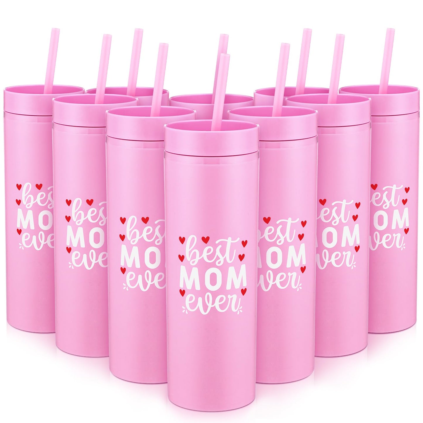 40 Pack Mother's Day Cups Bulk Gifts for Mother 16 oz Best Mom Ever Acrylic Tumbler Bulk with Lid and Straw Reusable Plastic Cup Gifts for Mom Group Grandma Woman Church Party Favors for Home Office
