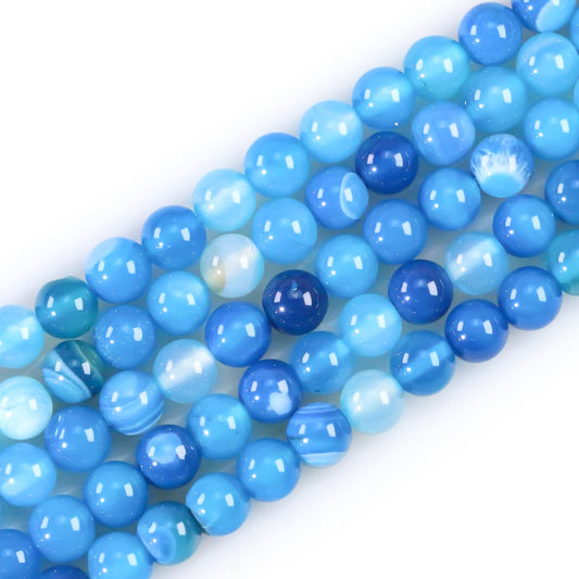 6mm Natural Gemstone Round Blue Stripe Agate Loose Beads for Jewelry Making Bracelets Necklace Earrings Art Craft (60-62pcs/strand)