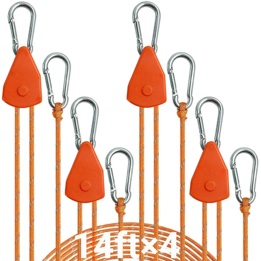 Longer 14ft Retractable Paracord Rope Tie Down Ratchet Strap Small Straps Mini Rope Cam Lock Tent Canopy Tie Down Adjustable Outdoor Windproof Tightener Tensioner Hanger Grow Light 4 Pack 1/8"