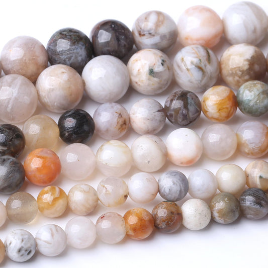 10MM Bamboo Leaf Agate Round Loose Beads Natural Gem Beads Crystal Energy Stone Beads for Jewelry Making DIY Bracelet Necklace