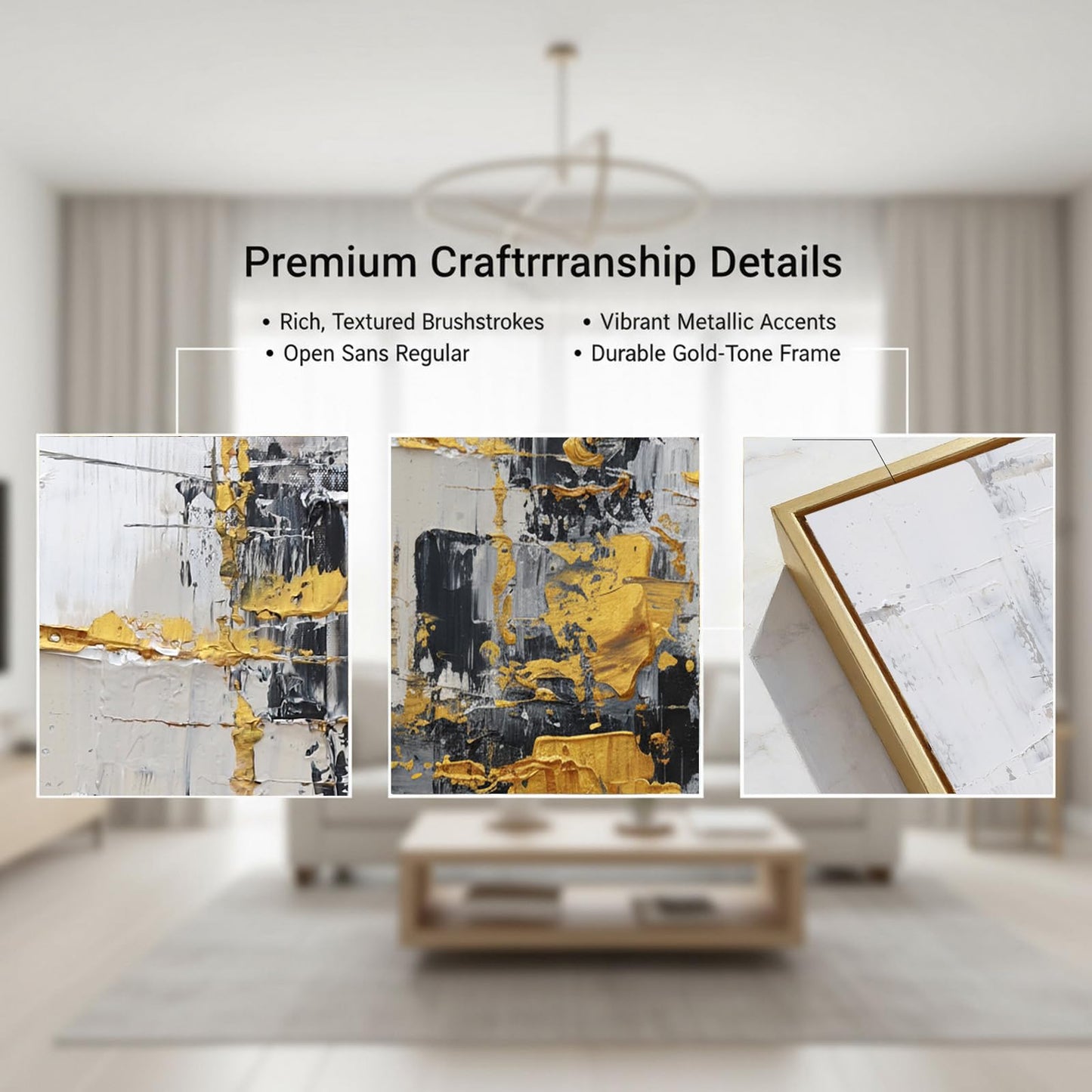 Hand-Painted Abstract Living Room Wall Art,Framed Large Black and White Canvas Oil Painting for bedroom,3D Gold Thick Textrued Abstract Wall Decor for Office Home Decoration 32x48 inches