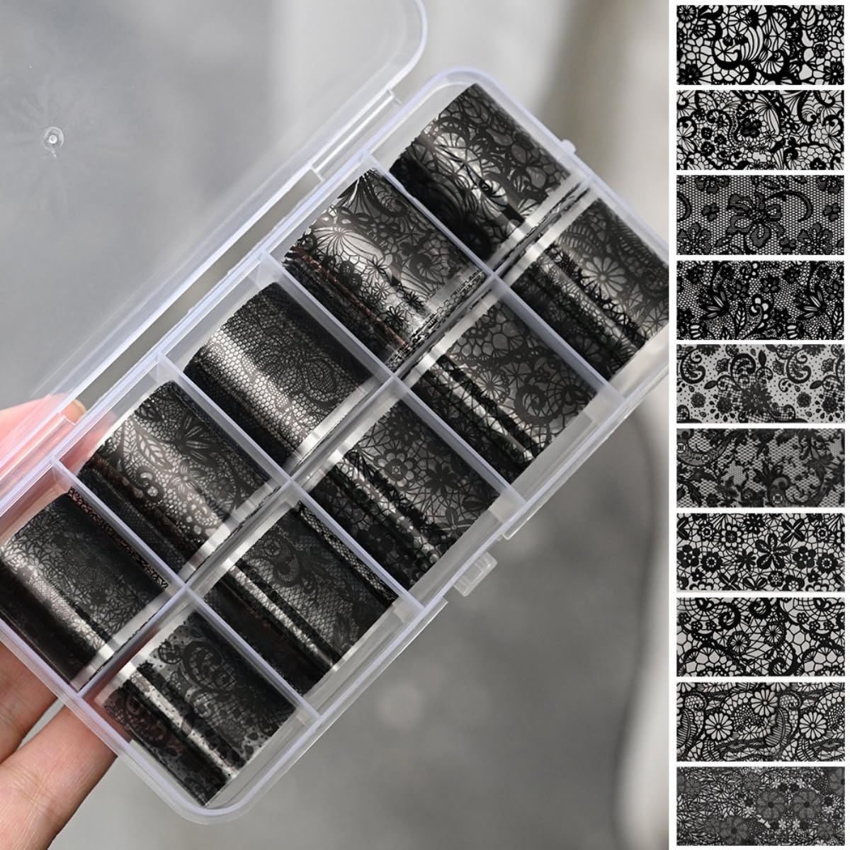 GZMAYUEN 20 Rolls Lace Nail Foil Sheets, White Lace Transfer Foil for Nails, Black Nail Lace Stickers, Nail Transfer Sheets for DIY Nail Decoration