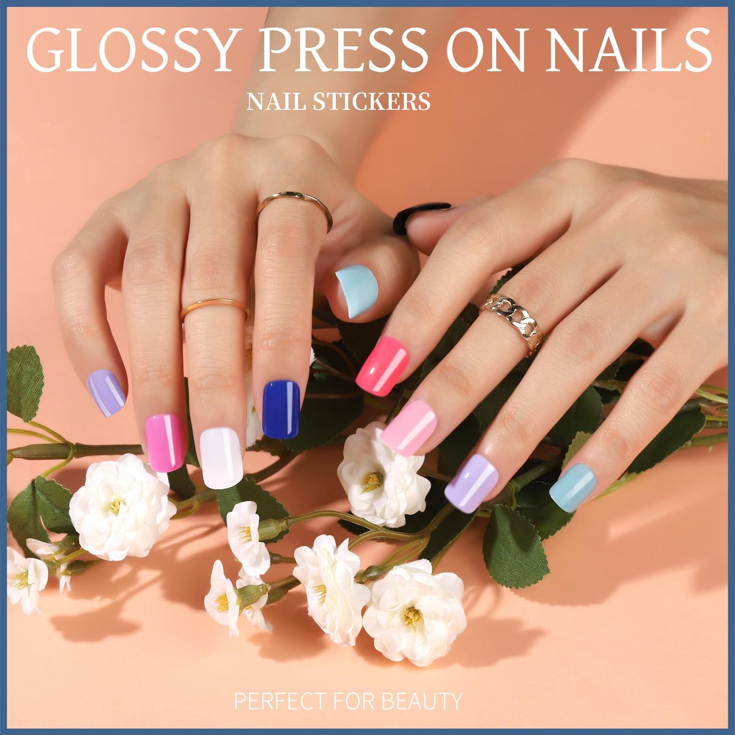 Teenitor 24Pack Short Press On Nails, 576Pcs Short Square Press On Nails, Matte Glossy Glitter French Nails, 12 Sizes Fake Nails With Glue