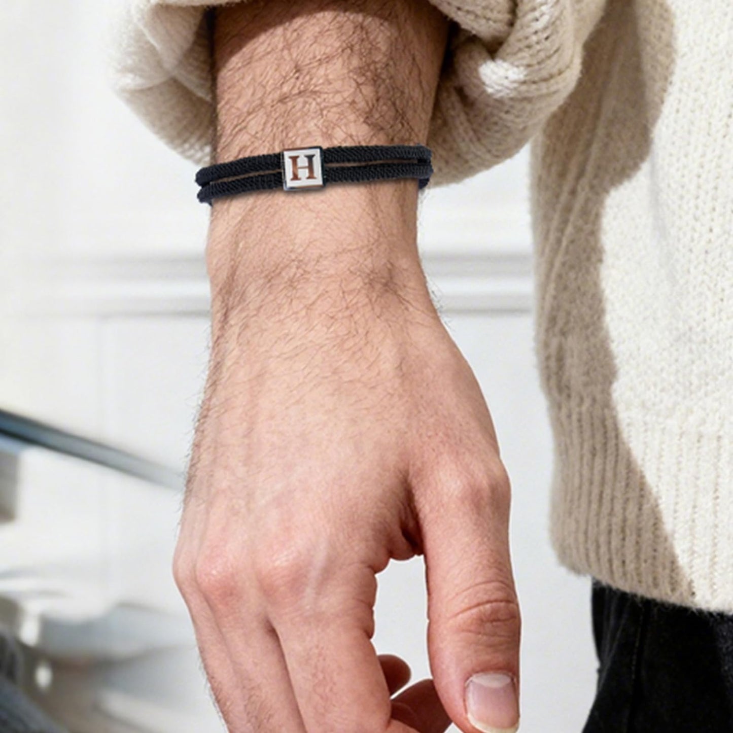 BHDJSHX Christmas Stocking Stuffers For Teenager,26 Letter Alphabet Bracelet (Letter J) - Adjustable Black Rope Initial Jewelry for Couples, Friends & families
