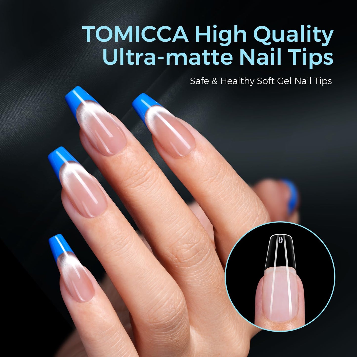 TOMICCA Medium Coffin Nail Tips 510PCS, 15 Sizes Coffin Nails Tips Full Cover Half Ultra Matte Pre-Shaped Clear Acrylic Nail Tips for DIY Salon, Gel Nail Extension Tips for Beginners & Nail Techs