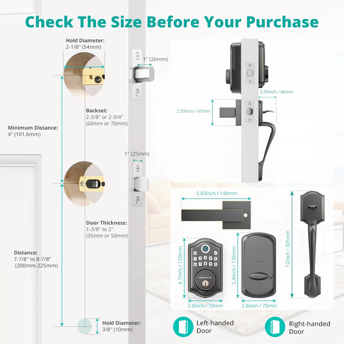 AkaGear DS10 Keyless Entry Door Lock with Handle Set - Fingerprint Deadbolt, Electronic Keypad Deadbolt, Smart Locks for Front Door, Auto-Lock & One Touch Locking - Oil Rubbed Bronze