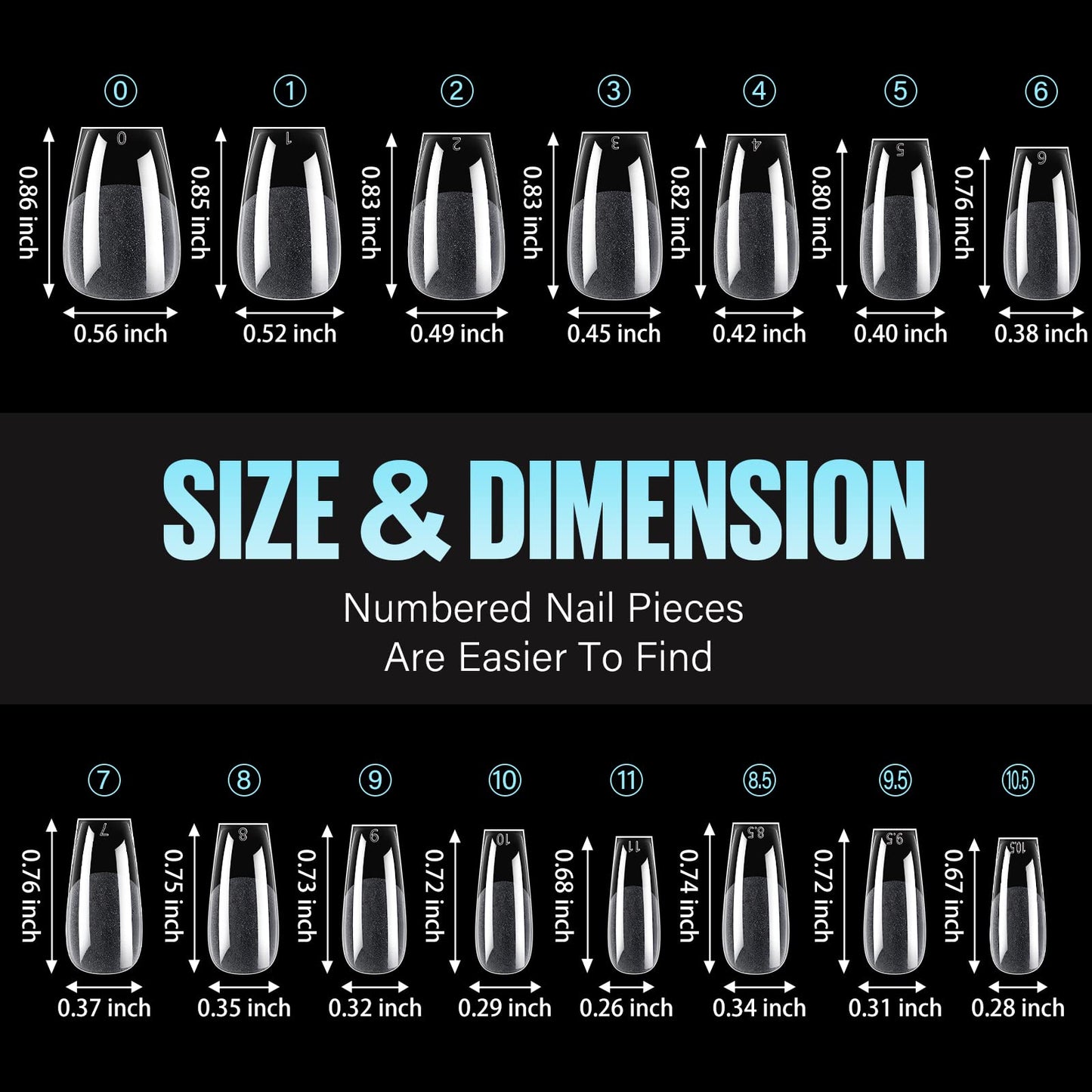 TOMICCA Medium Coffin Nail Tips, 240Pcs Half Matte Nail Tips, 15 Sizes Gel Nail Extension Tips Set, Full Cover Pre Shaped Acrylic Fake False Nails for Beginner and Professional DIY Nail Salon