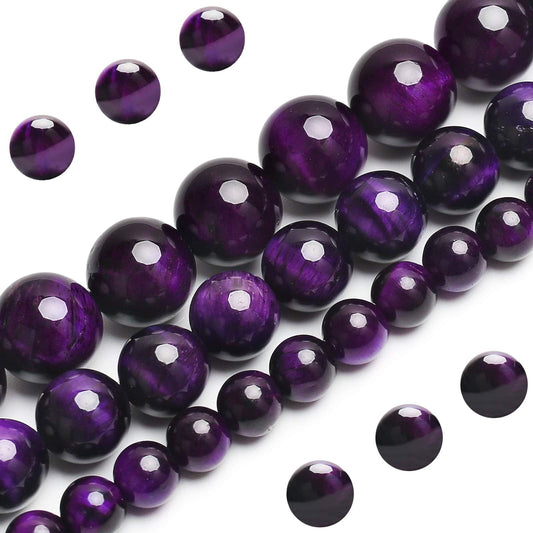 Natural Purple Tiger Eye Beads, Grade AAA Gemstone Round Loose Beads 10MM 40PCs Bulk Lot Options, Semi Precious Stone Beads for Jewelry Making