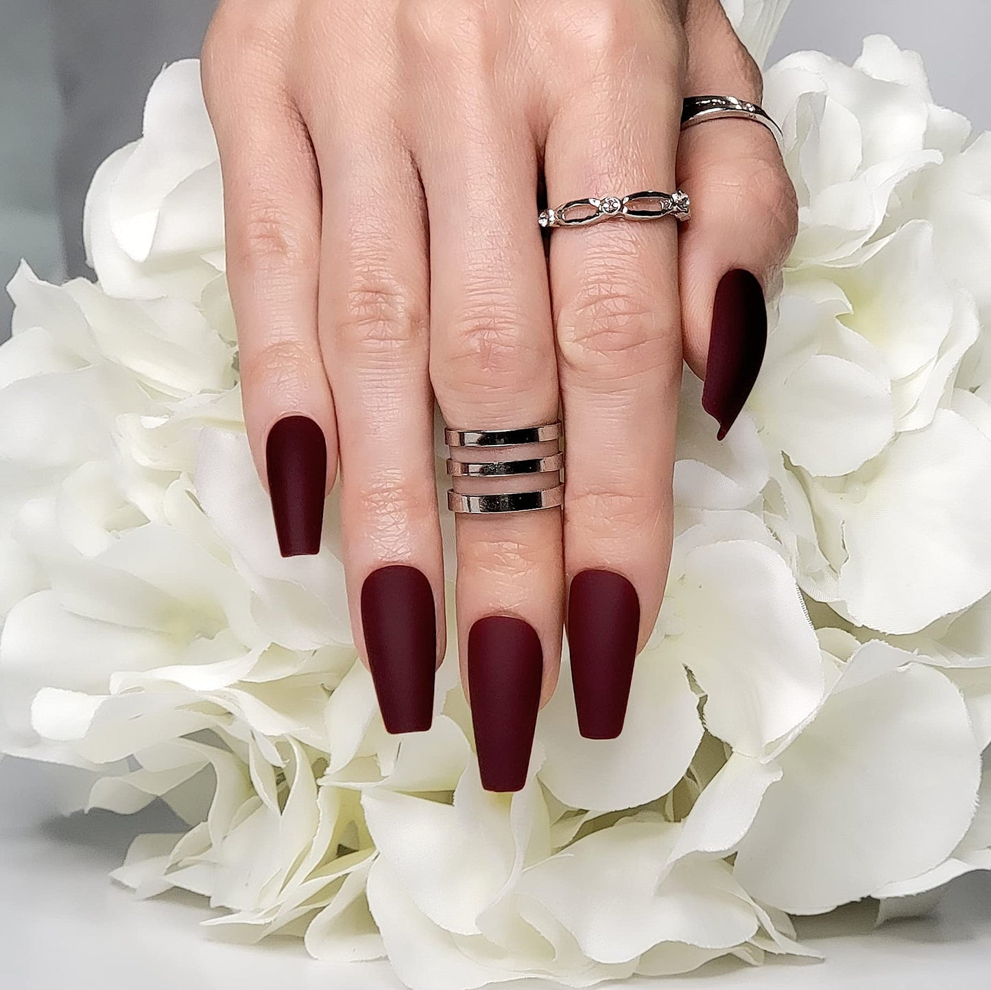 Hypnaughty Press On Nails - Maroon Xtreme & Noir Matte Coffin, Trendy & Salon Quality Reusable Nails With Kit
