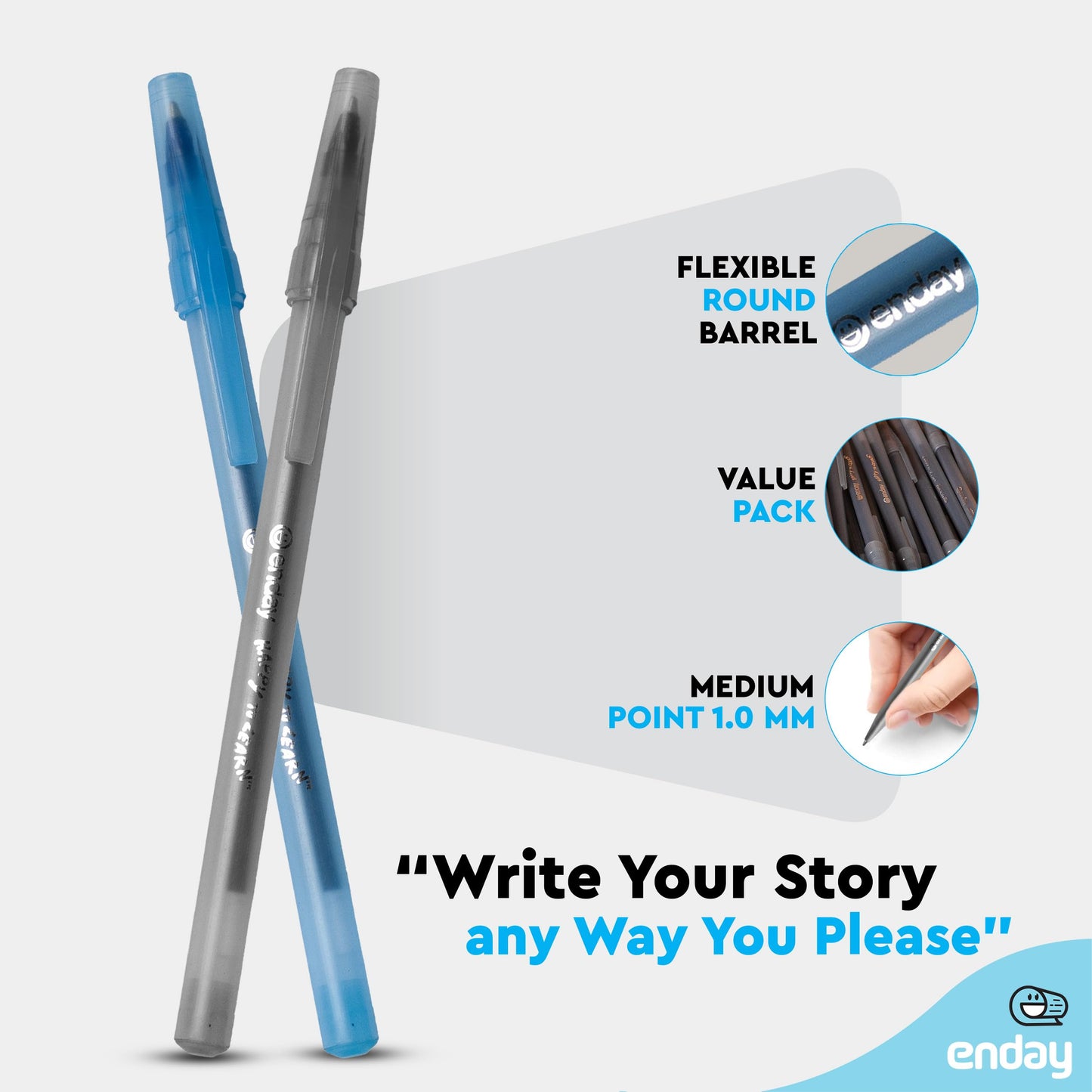 Enday Ballpoint Pens Bulk Blue and Black Pens (240 Pack) 120 Black & 120 Blue - Medium Point (1.0mm) Flexible Round Barrel For Writing Comfort, Pens Bulk for School, Home and Office.
