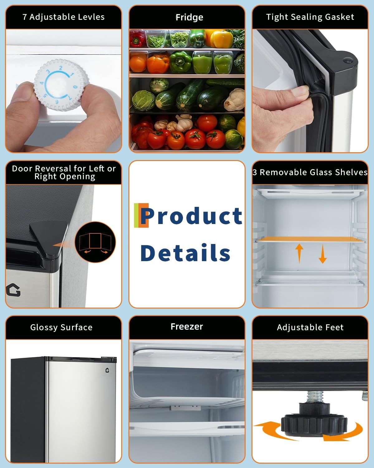 GarveeHome 4.5 Cu.Ft Mini Fridge with Freezer, Low Noise< 38dB, Compact Refrigerator w/Reversible Door, Adjustable Thermostat Energy-Efficient, Small Fridge for Bedroom, Office, Dorm