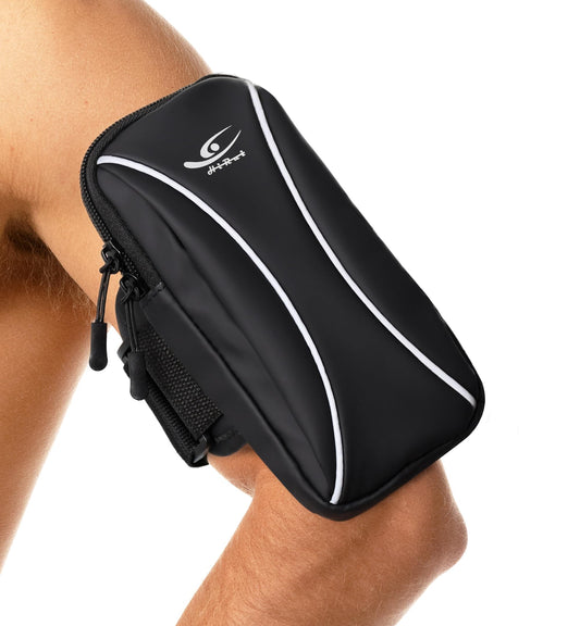 HiRui Arm Bag & Wrist Bag Phone Holder, Sports Running Armband for Gym, Cycling & Workout, Compatible with iPhone 17/16/15 Series, Samsung Galaxy & More, Reflective, Adjustable, Secure Fit (Black)