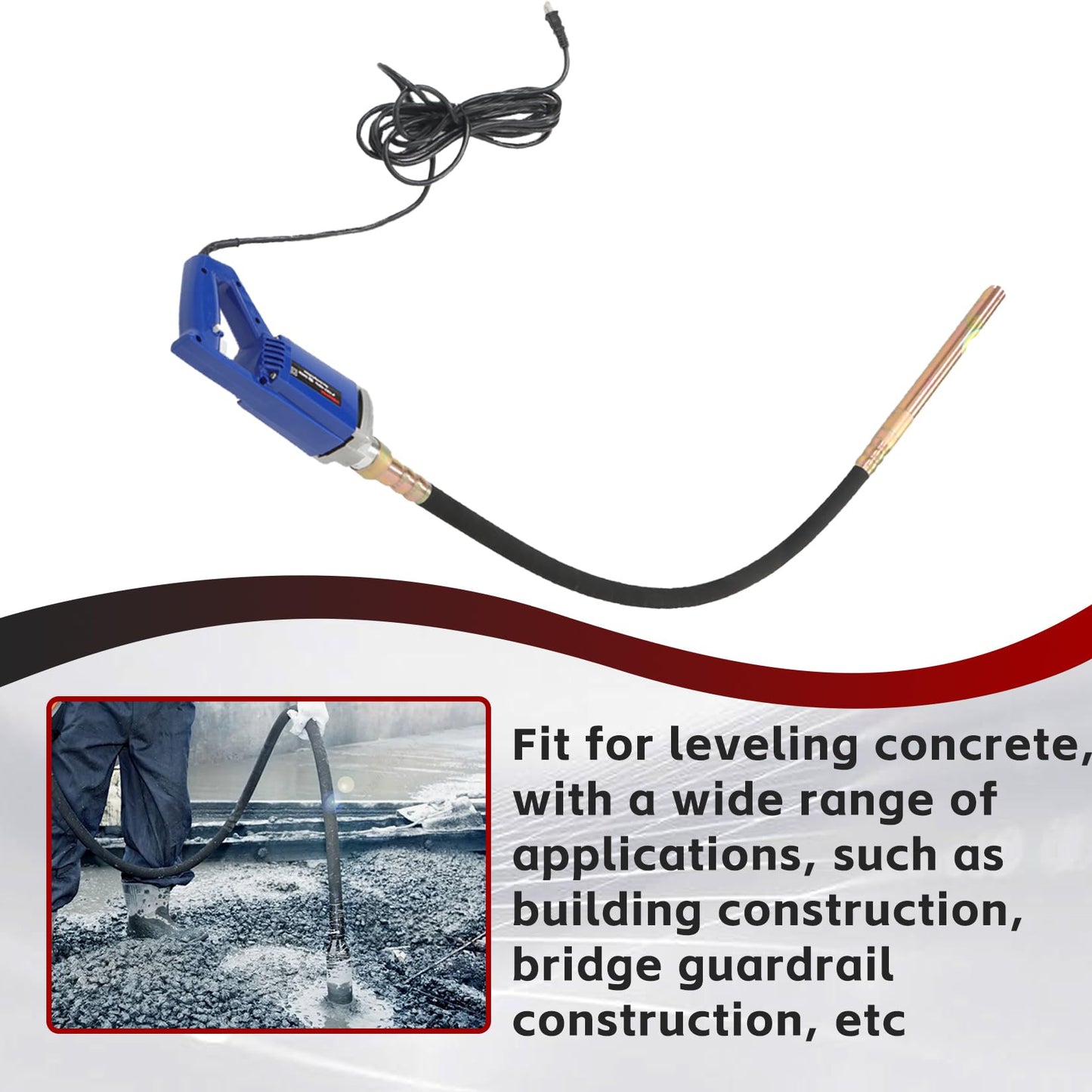 findmall Electric Concrete Vibrator 1500W 110V Hand Held Concrete Vibrator 4.9Ft Long Cement Vibrarator