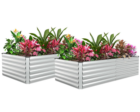 FOOWIN 2pcs 8x4x2ft Galvanized Raised Garden Bed, Planter Raised Garden Boxes Outdoor, Large Metal Raised Beds for Gardening, Garden Bed for Vegetables, Flowers, Herb,478 Gallon Capacity, Silver