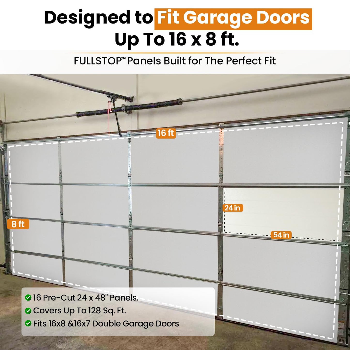 BEEST FULLSTOP Garage Door Insulation Kit - 16x7 & 16x8ft Double Garage Door Insulation Panels - 16 Pre-Cut 24x48 Foam-Core Panels w/ Tape, Cutter & Squeegee - Easy DIY For Instant Temperature Control