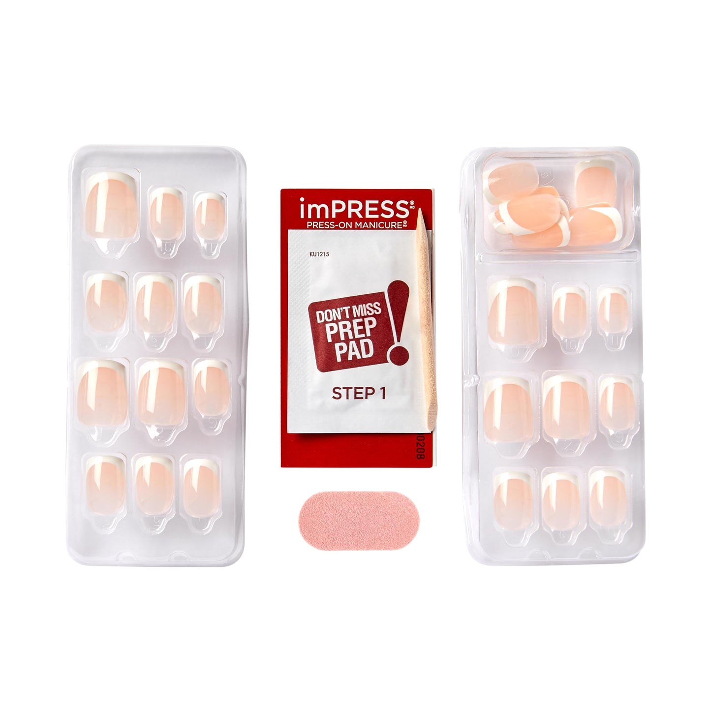 Kiss Impress No Glue Mani Press On Nails, French, 'Model', White, Short Size, Squoval Shape, Includes 30 Nails, Prep Pad, Instructions Sheet, 1 Manicure Stick, 1 Mini File
