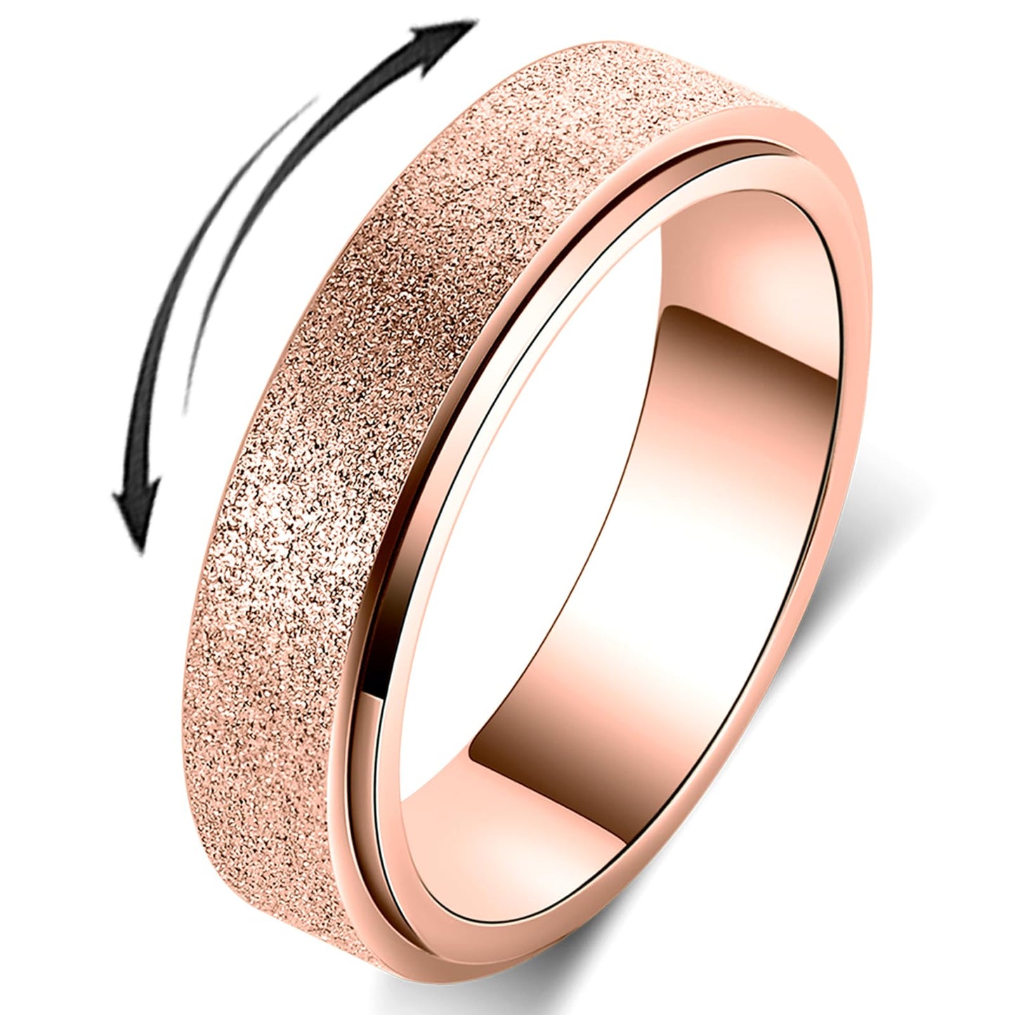 OreilleStar Anxiety Ring for Women Fidget Spinner Ring Fidget Toys Adults Titanium Stainless Steel Thumb Ring 6mm Wide Rose Gold Size 9