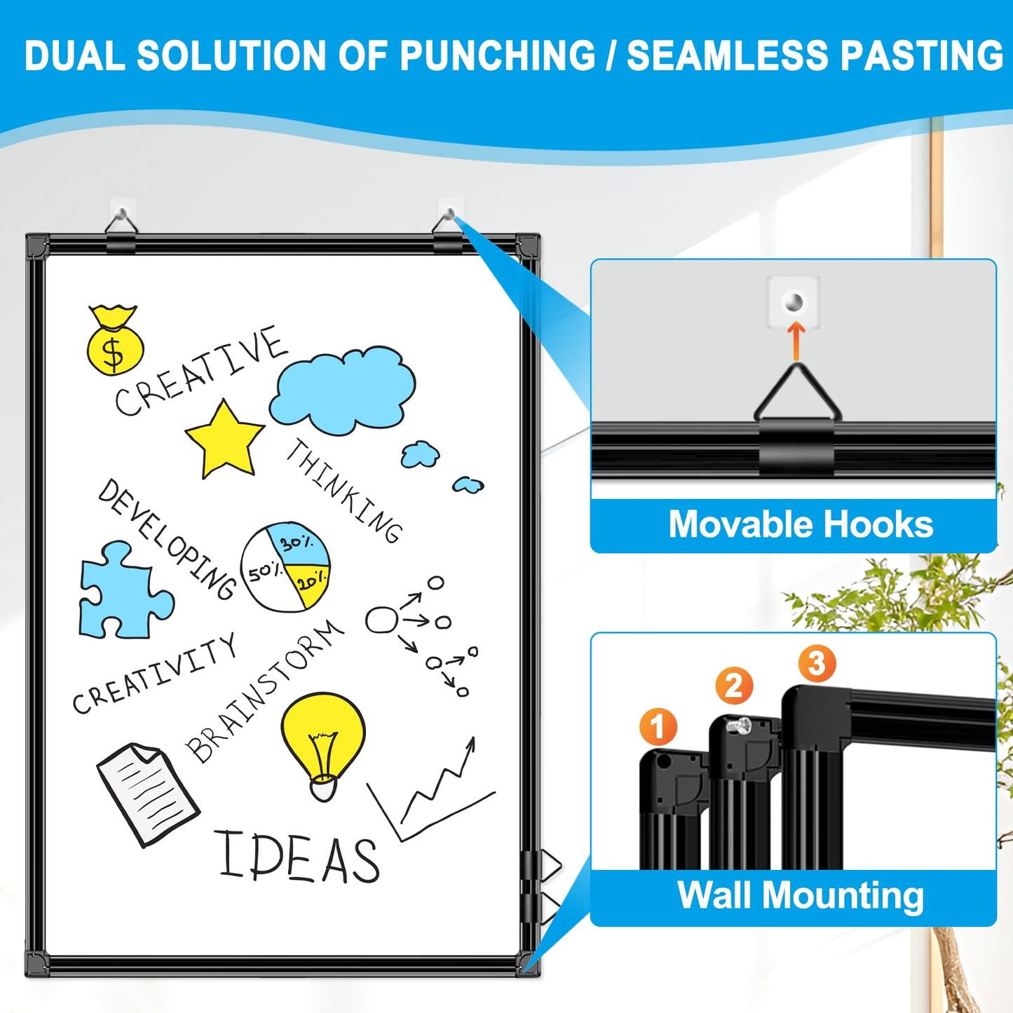 H-Qprobd 36"x24" White Board for Wall Double-Sided Magnetic Dry Erase Board with Black Aluminum Frame, Presentation Whiteboard Suitable for Home, Office, Classroom & Kitchen