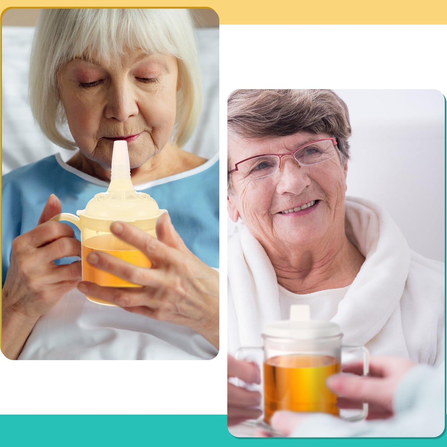 Suclain 3 Pcs Sippy Cups for Elderly 12 oz Straw Sippy Cups with 2 Handles No Spill for Adults Spill Proof Dysphagia Cup for Disabled Patients