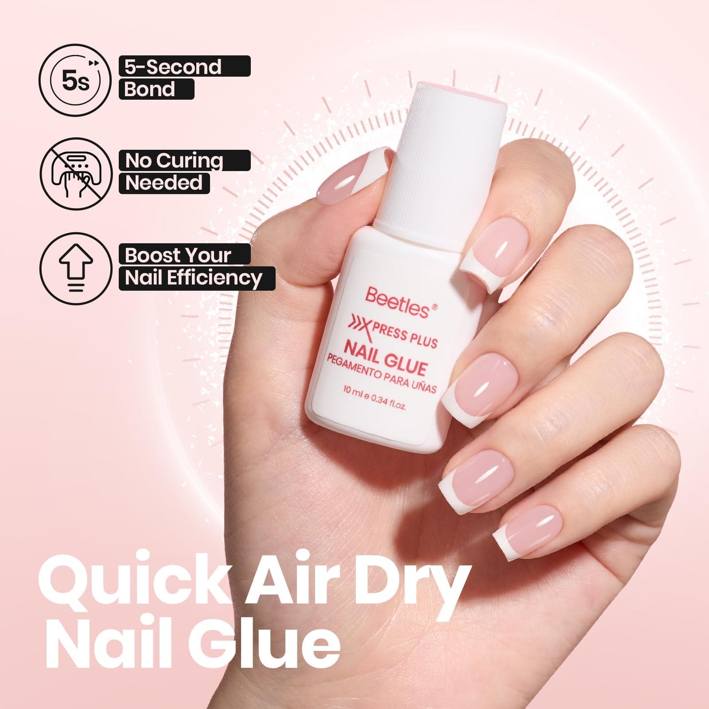 Beetles 4Pcs Press-On Nail Essential Kit, Fast Dry Nail Glue, Builder Top Coat, Nail Remover & Cuticle Oil Set, Complete System for Secure Wear, Easy Removal & Natural Nail Care