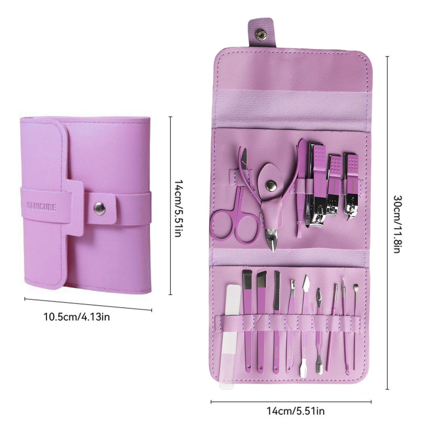 Manicure Pedicure Kit, Purple, Stainless Steel, 18-Piece Set with Portable Travel Case, Nail Clippers, Scissors, Cuticle Tools