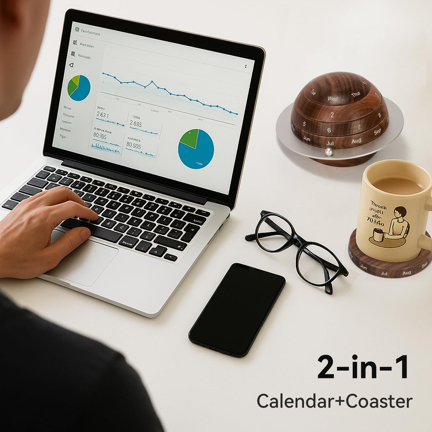 Mayhas Rotating Wooden Calendar - Walnut Wood Detachable Planetary Desk Calendar, Spherical Perpetual Calendar for Home & Office Decor, Unique Gift Idea(02 Walnut).