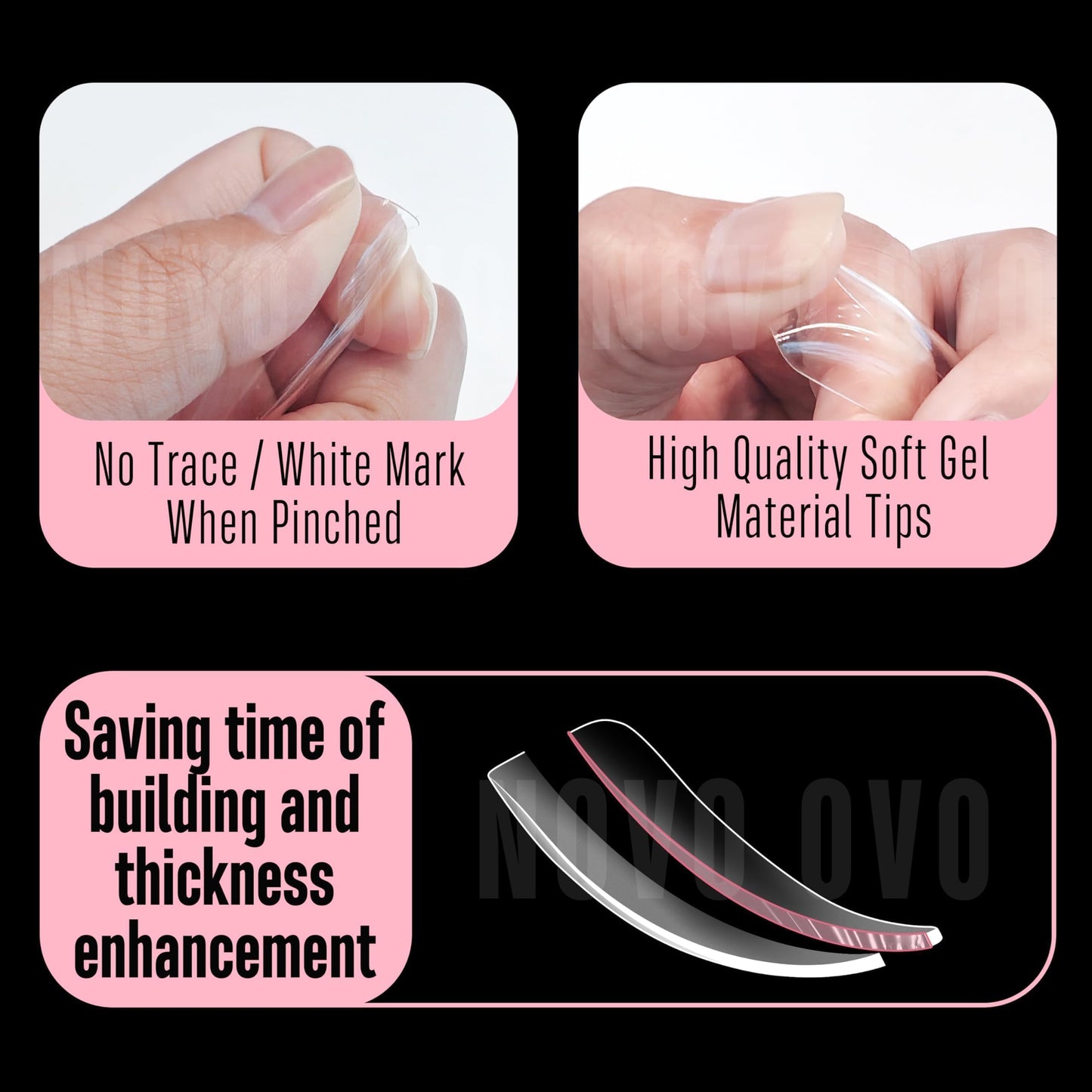 NOVO OVO Halloween XXL Curved Almond Stiletto Nail Tips Press on Full Cover, Soft Gel X Extra Thick Long Acrylic Hawk Curve Fake Nails Extension, Clear Pre-etched French False Nail 12 Sizes 240 Pcs