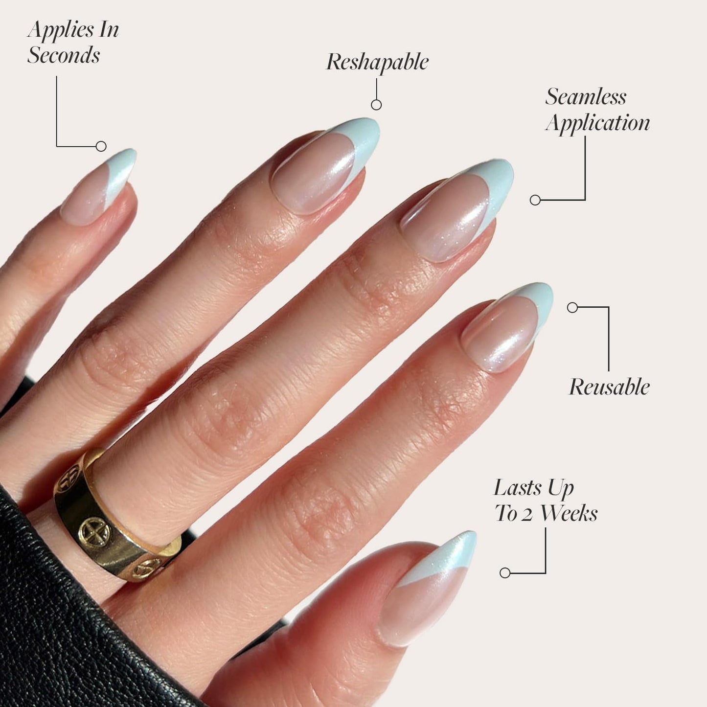 Glamnetic Press-On Nails & Adhesive Nail Tabs - Blueberry Icing | Short Almond Baby Blue French Tips with a Glazed Finish | 15 Sizes - 30 Nail Kit with Adhesive Tabs