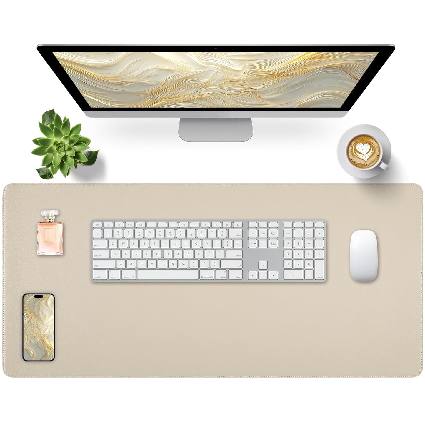 Bloss Desk Mat with Stitched Edges, 35.4"×15.7" Keyboard Pad Skin Pink, Non-Slip Desk Protector Mat, Leather Desk Blotter, Waterproof Desk Pad for Office Home Decor
