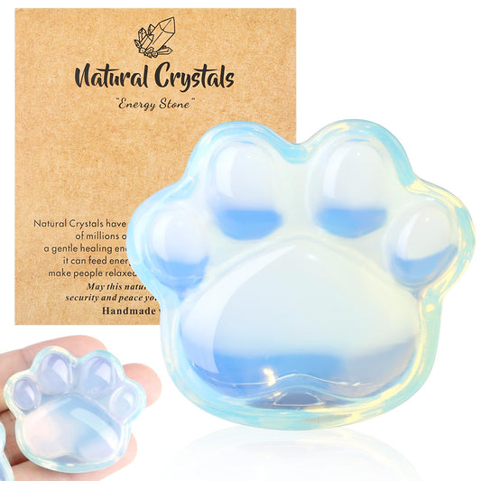 NUKAYAI Opal Opalite Cat Paw Crystal Figurines Worry Stones Carved Statue for Healing Crystals Decoration Spiritual Meditation Accessories Sculpture Kitten for Cat Lovers Women