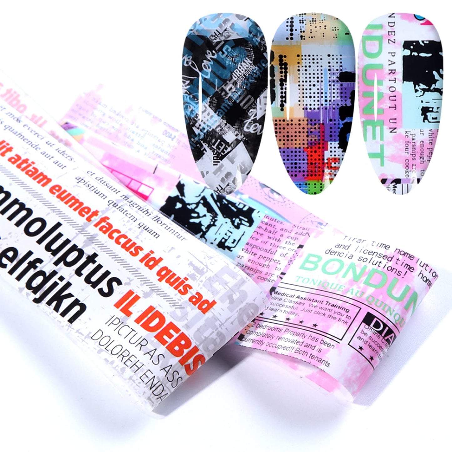 Newspaper Nail Foil Transfer Stickers English Letter Designs Nail Decals Supplies Set Acrylic Nails Sticker Decorations for Nail Transfer Glue Polish, Women DIY Manicure Accessories Set 10Sheets